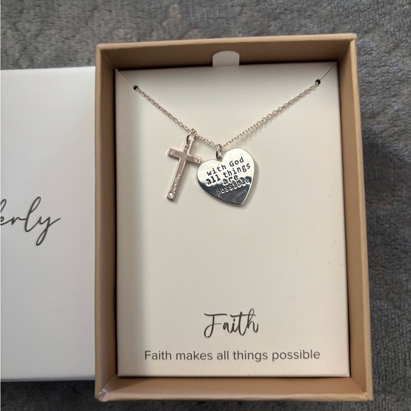 Wonderly Silver Cross and Heart Necklace - Picture 2 of 2